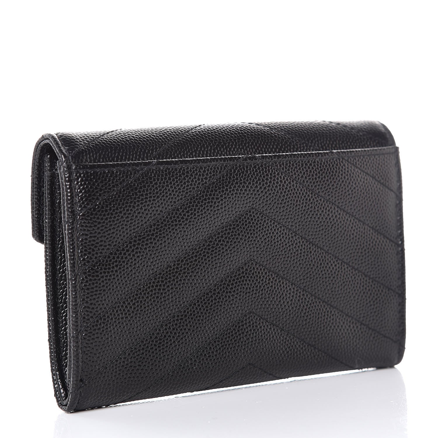 Saint Laurent Grain De Poudre Matelasse Chevron Small Monogram Envelope Wallet Black 3 of 8
