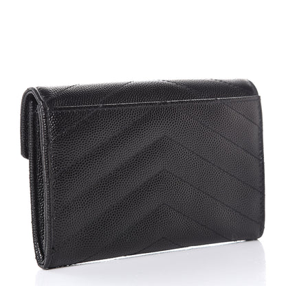 Saint Laurent Grain De Poudre Matelasse Chevron Small Monogram Envelope Wallet Black 3 of 8