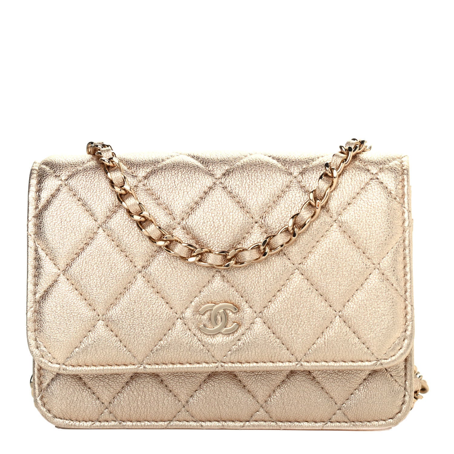 Chanel Metallic Lambskin Quilted Mini Wallet On Chain WOC Gold 1 of 4