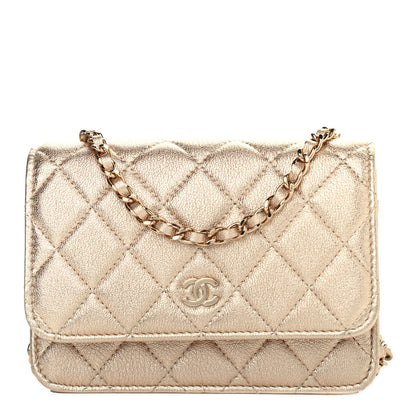 Chanel Metallic Lambskin Quilted Mini Wallet On Chain WOC Gold 1 of 4
