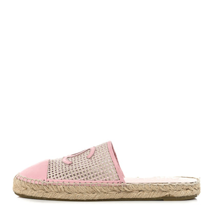 Chanel Mesh Grosgrain Lambskin CC Espadrilles Mule 39 Light Pink Beige 1 of 11