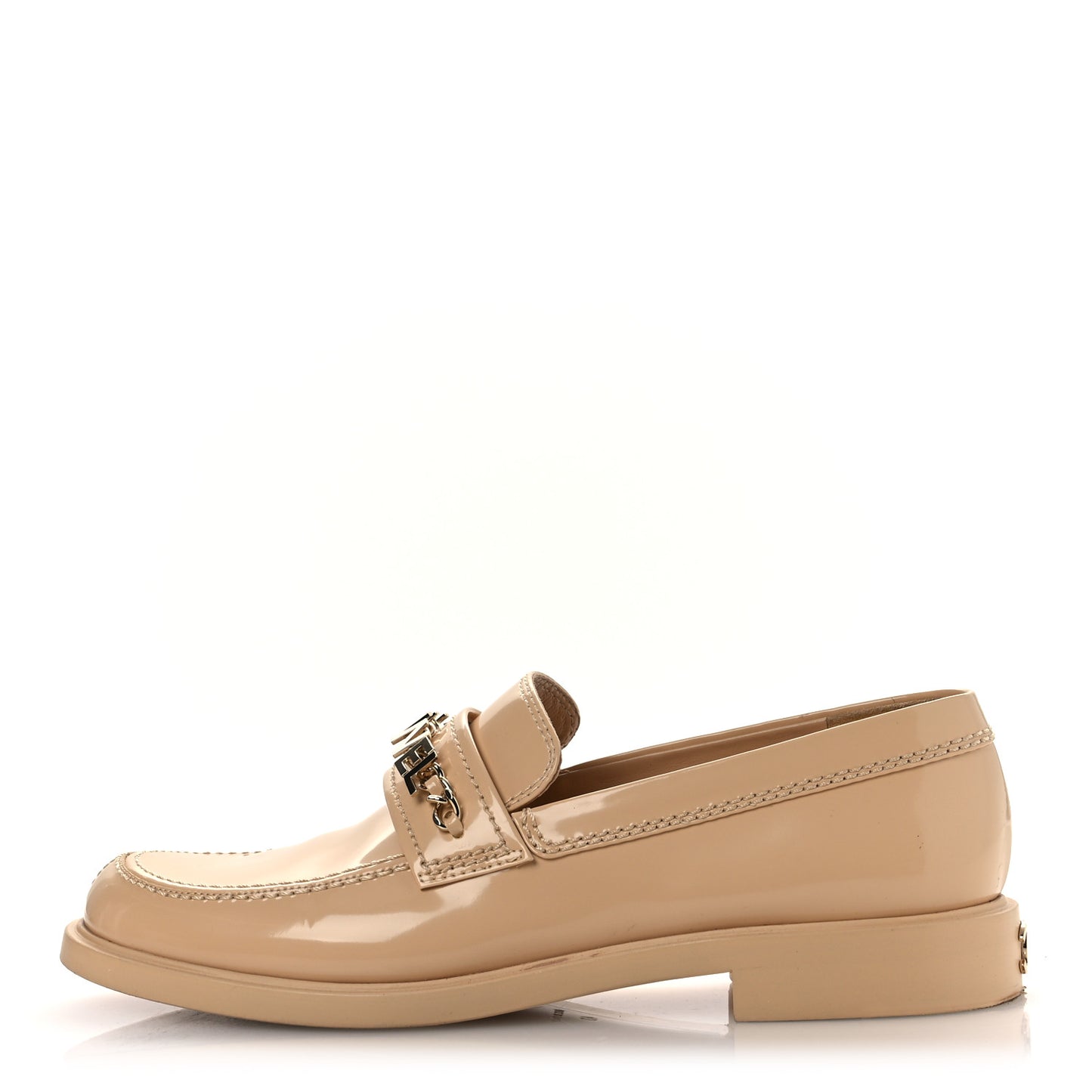 Shiny Calfskin Logo Loafers 40 Beige