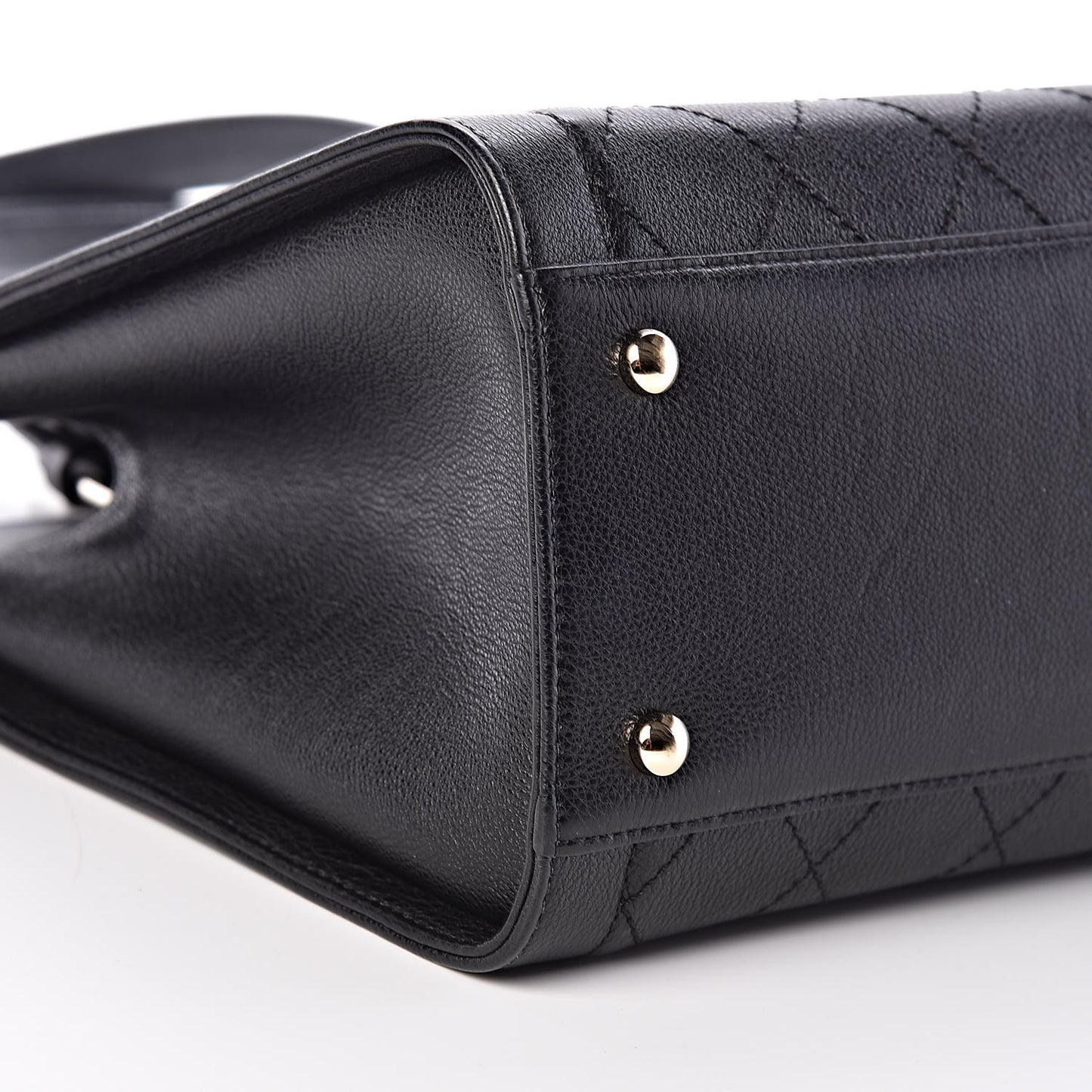 Grained Calfskin Stitched Large Label Click Shopper Tote Black