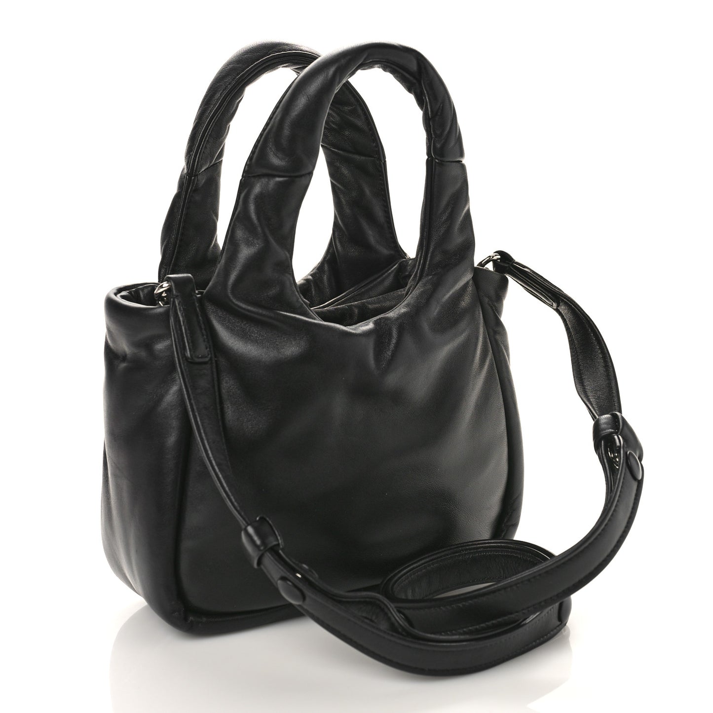 Nappa Soft Padded Small Double Handled Shoulder Bag Black