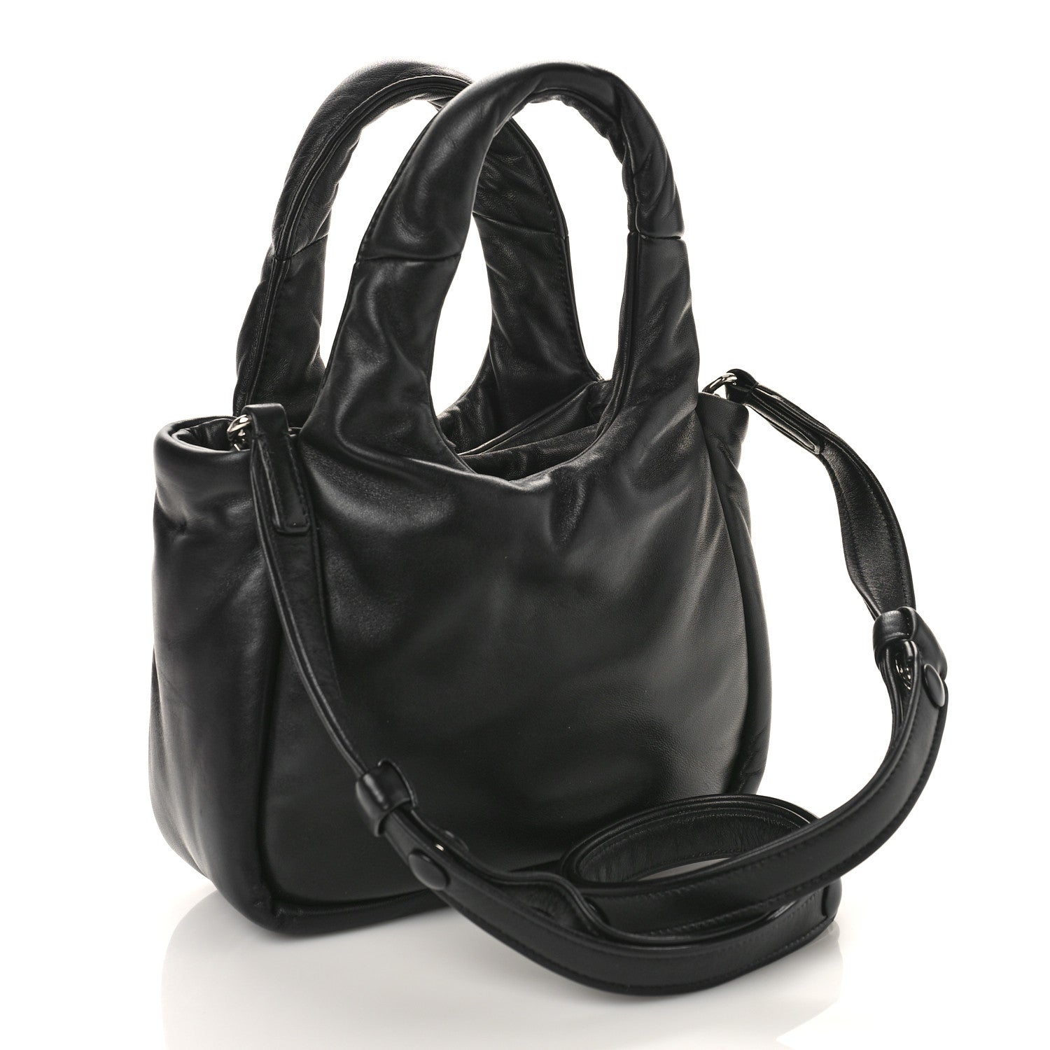 Prada Nappa Soft Padded Small Double Handled Shoulder Bag Black 3 of 8