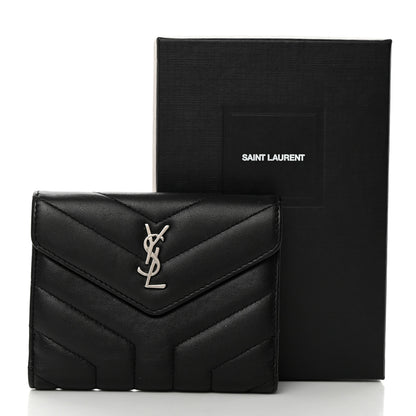 Saint Laurent Lambskin Y Quilted Monogram Compact Loulou Wallet Black 9 of 9