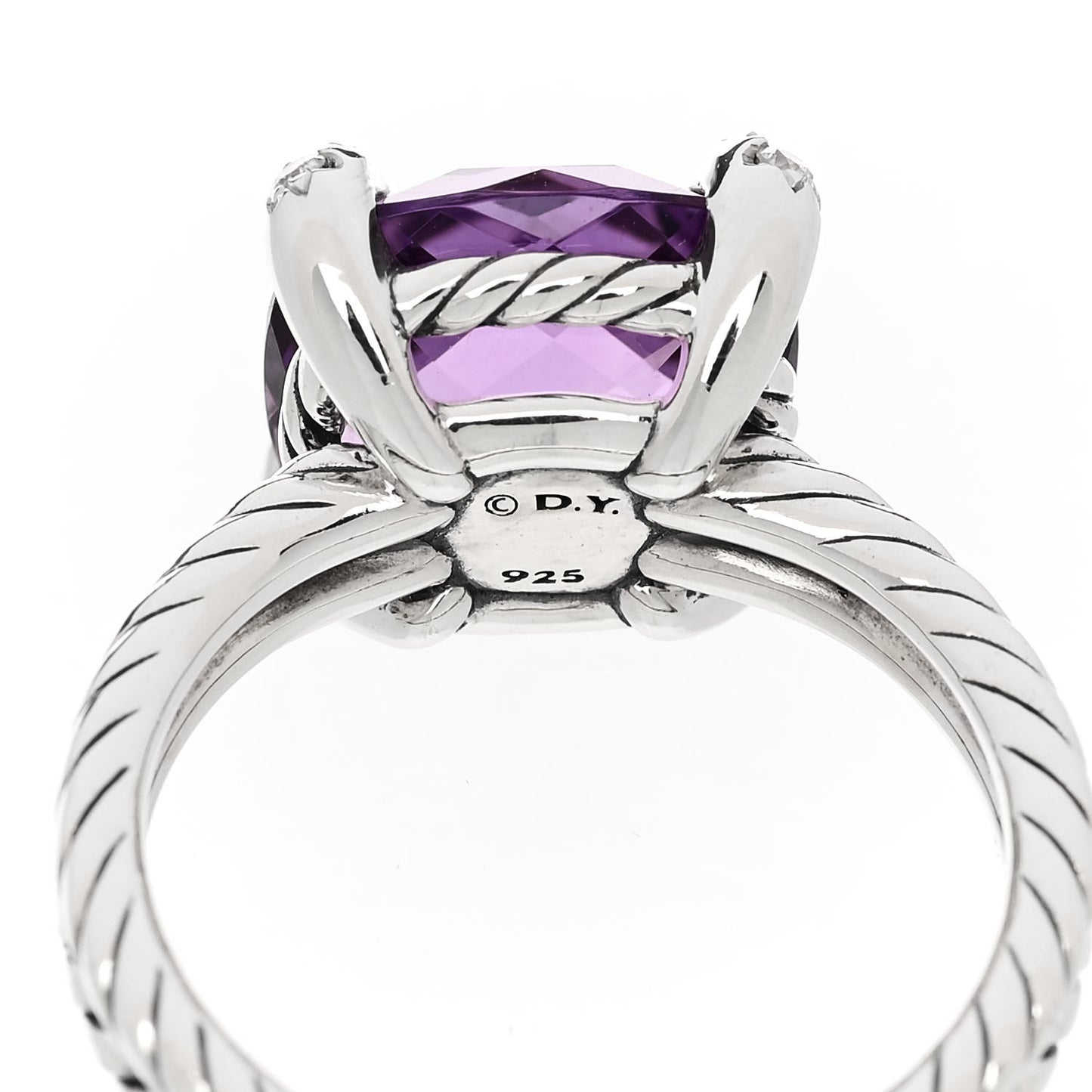 Sterling Silver Diamond Amethyst 11mm Chatelaine Ring 53 6.5