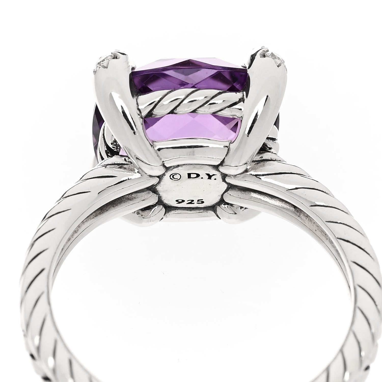 David Yurman Sterling Silver Diamond Amethyst 11mm Chatelaine Ring 53 6.5 5 of 5