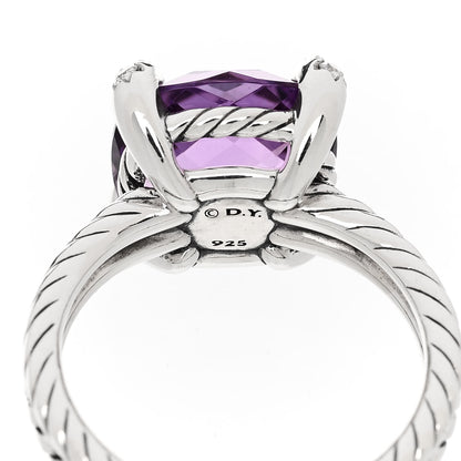 David Yurman Sterling Silver Diamond Amethyst 11mm Chatelaine Ring 53 6.5 5 of 5