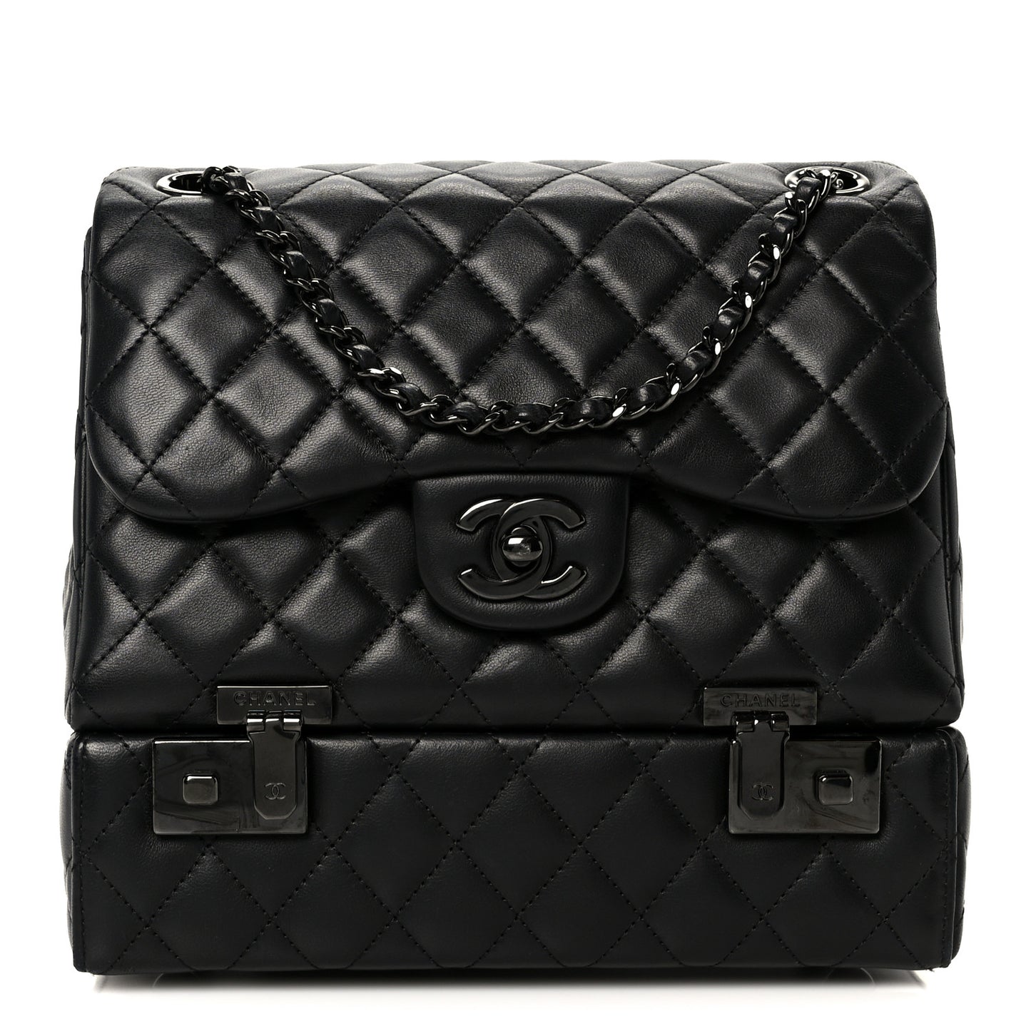Lambskin Quilted Cockpit Flap Bag Black