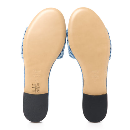 Fendi Denim Print Logo Flat Slide Sandals 39 Navy Blue 5 of 9