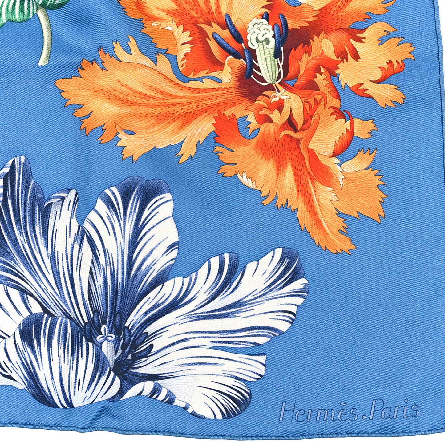 Silk Tulipomanie Scarf 90 Bleu Cobalt Orange