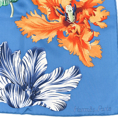 Hermes Silk Tulipomanie Scarf 90 Bleu Cobalt Orange 2 of 3
