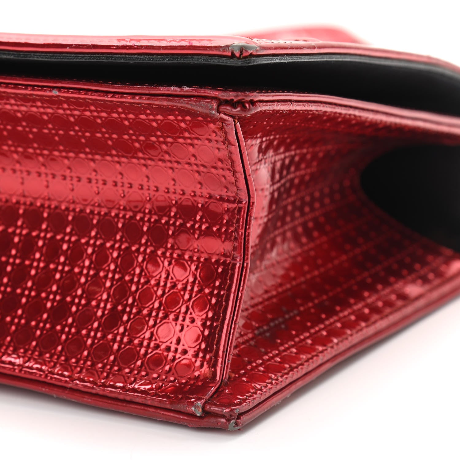 Christian Dior Metallic Patent Micro-Cannage Medium Diorama Flap Bag Red 9 of 15