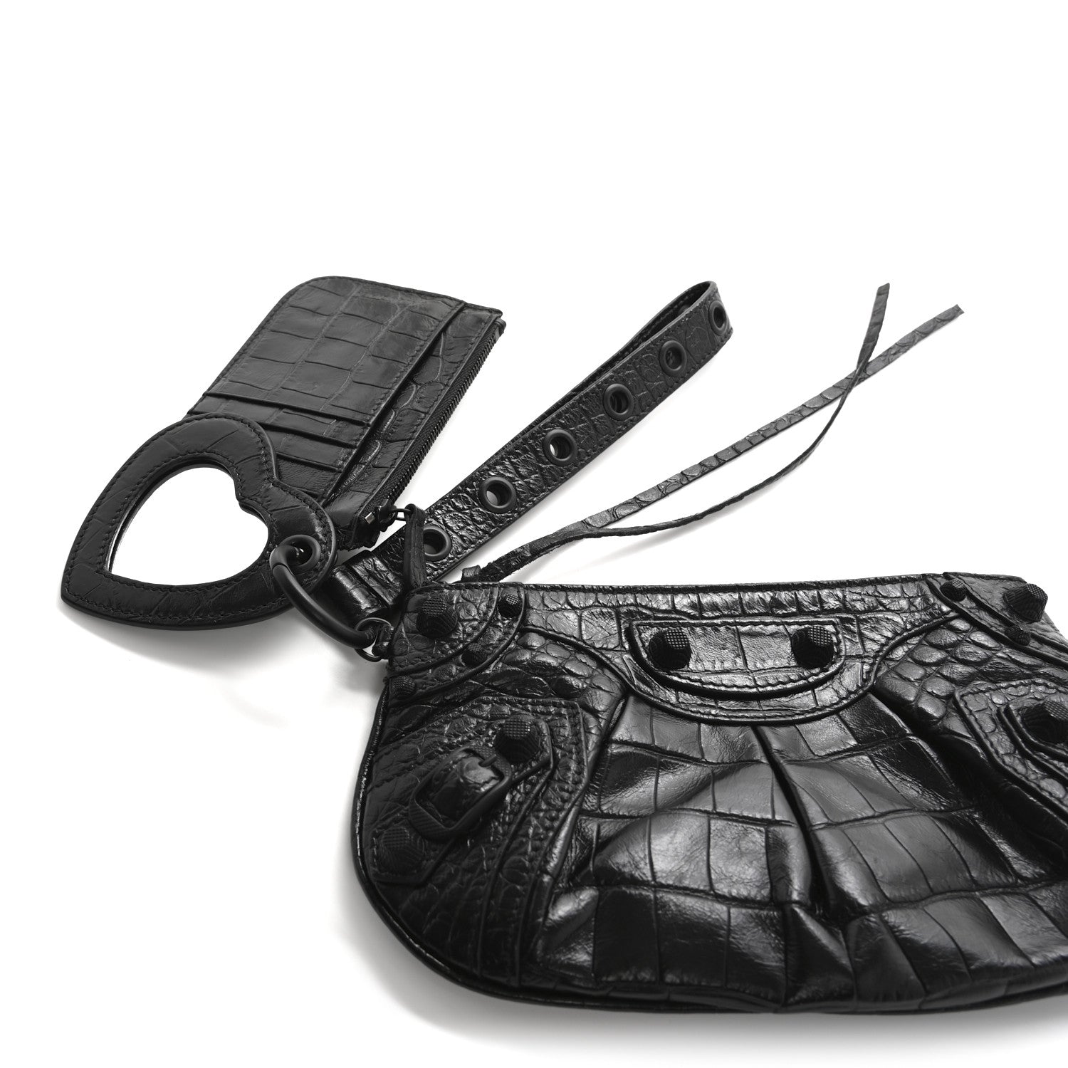 Balenciaga Extra Supple Calfskin Crocodile Embossed Monochrome Mini Le Cagole Multi Pouch Black 9 of 11