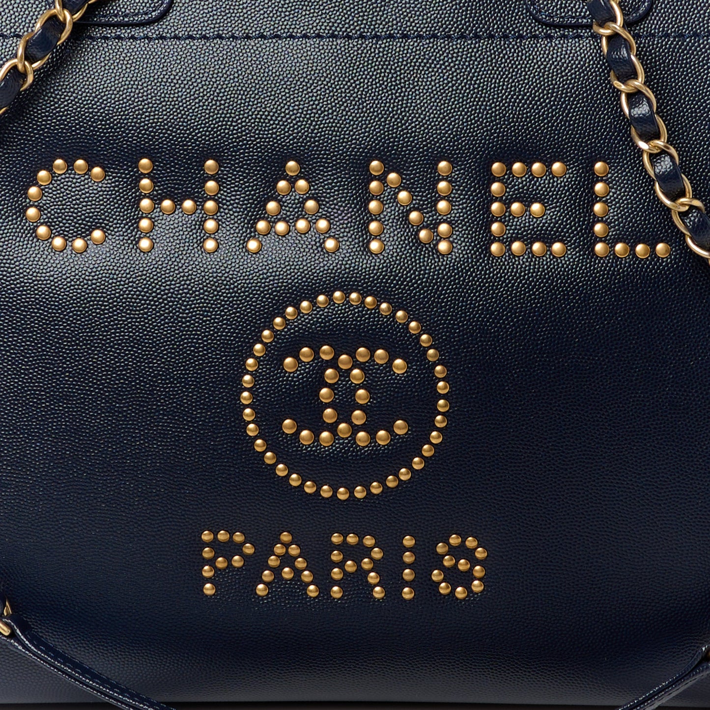 Caviar Small Studded Deauville Tote Navy
