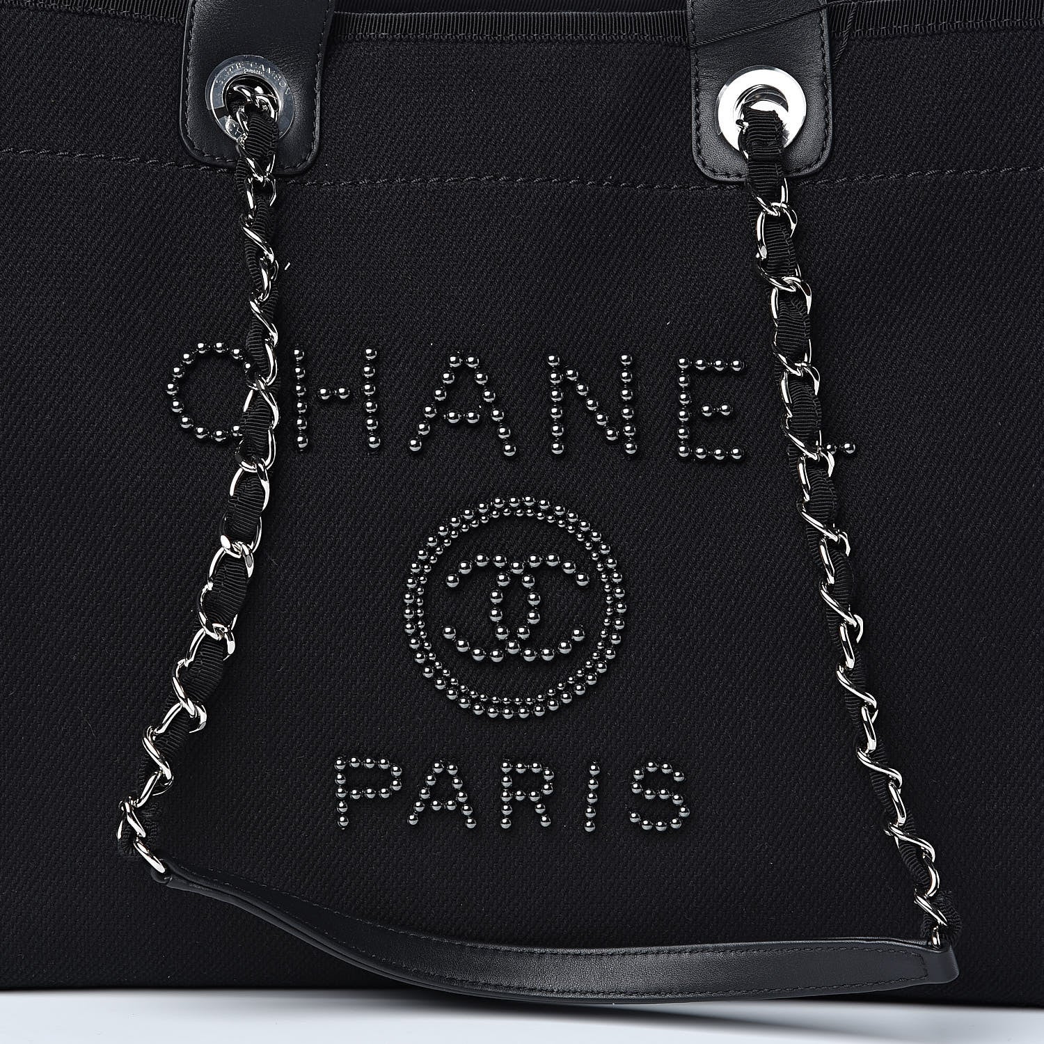 Chanel Canvas Beaded Medium Deauville Tote Black 10 of 10