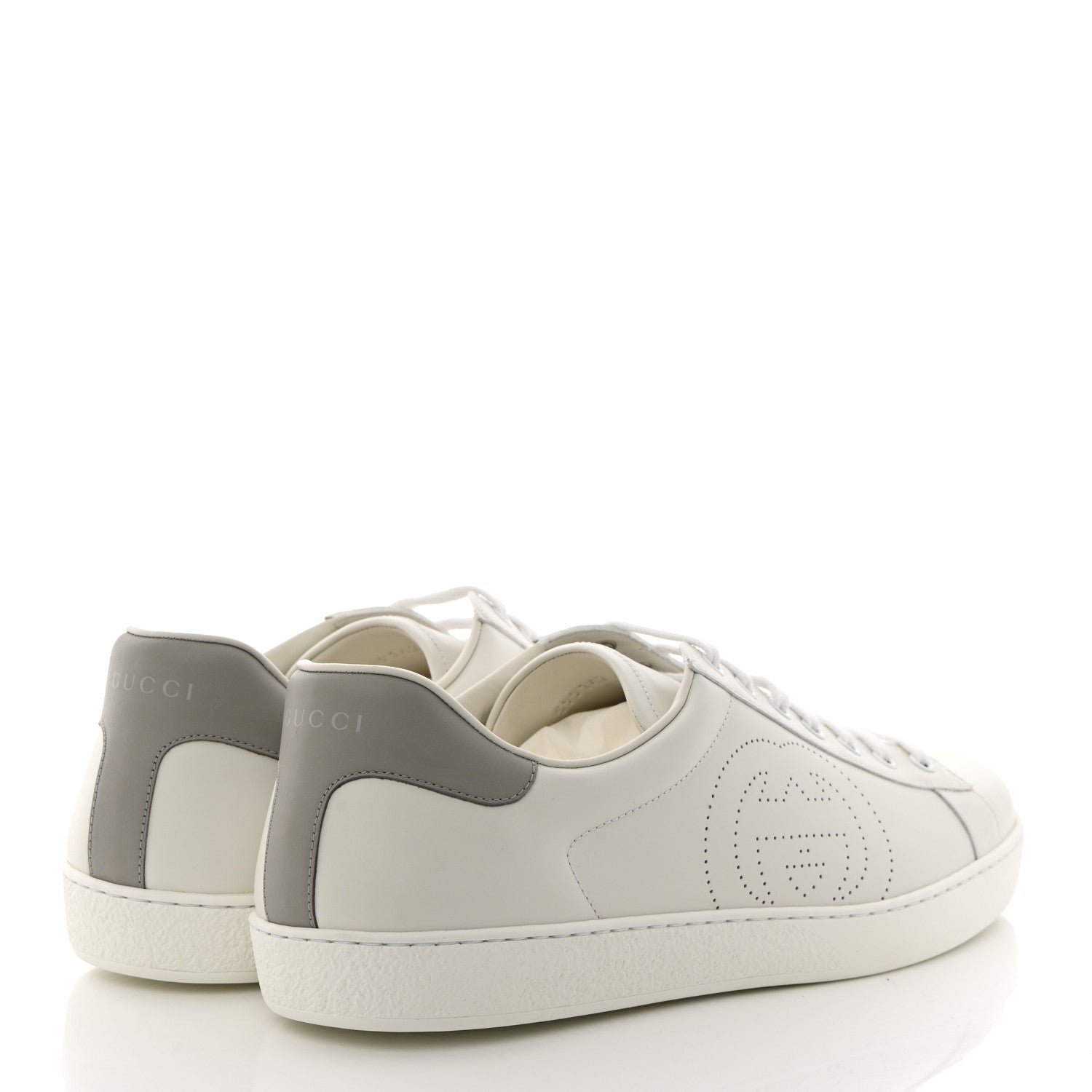 Gucci Calfskin Interlocking G Perforated Mens Ace Sneakers 13 White Grey Sky 4 of 12