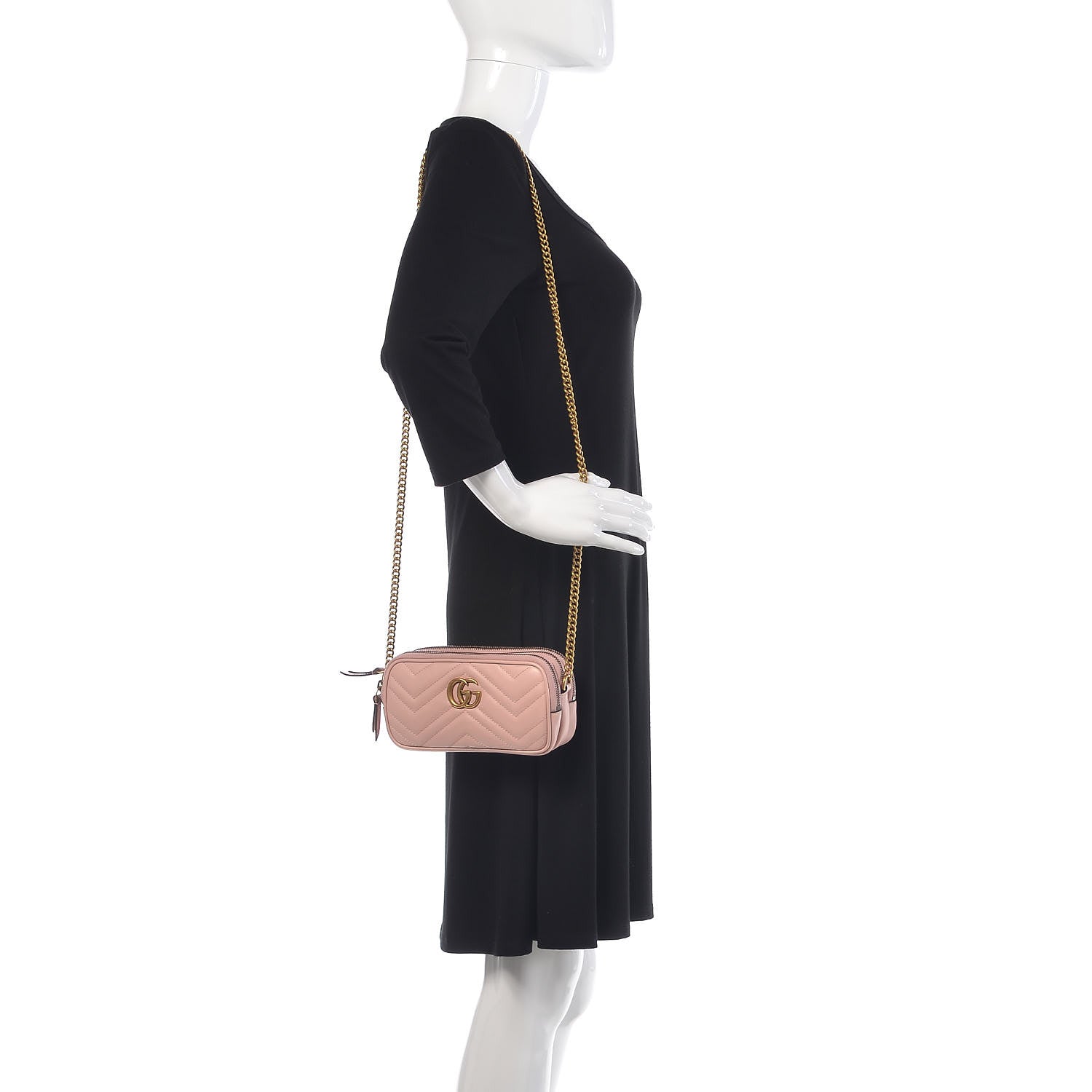 Gucci Calfskin Matelasse Mini GG Marmont Chain Crossbody Bag Perfect Pink 2 of 11