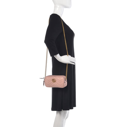 Gucci Calfskin Matelasse Mini GG Marmont Chain Crossbody Bag Perfect Pink 2 of 11
