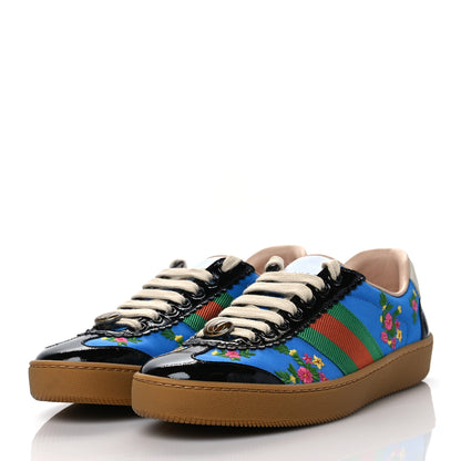Gucci Nylon Suede Web Floral Womens G74 Sneakers 37 Black Bright Splash 3 of 10