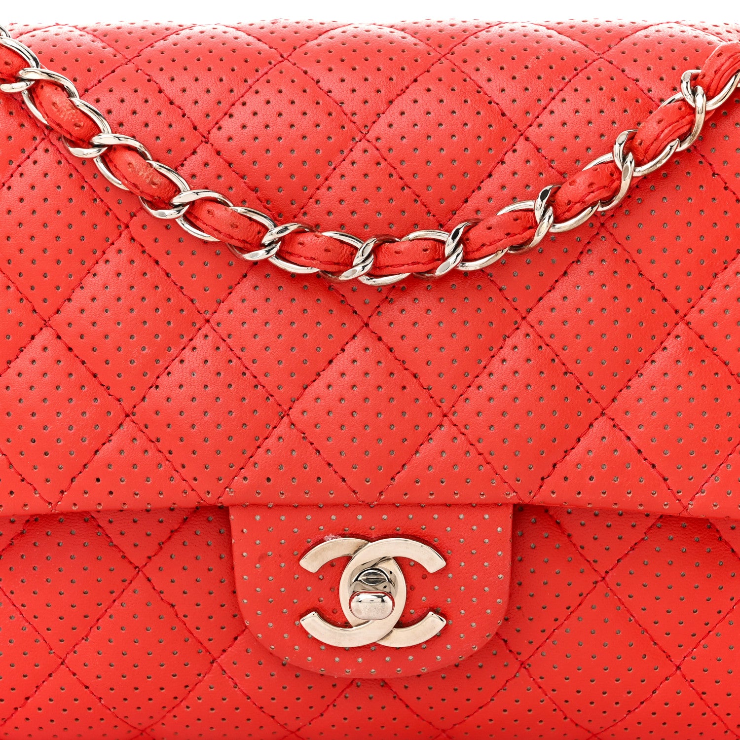 Chanel Lambskin Perforated Medium Double Flap Red 8 of 11