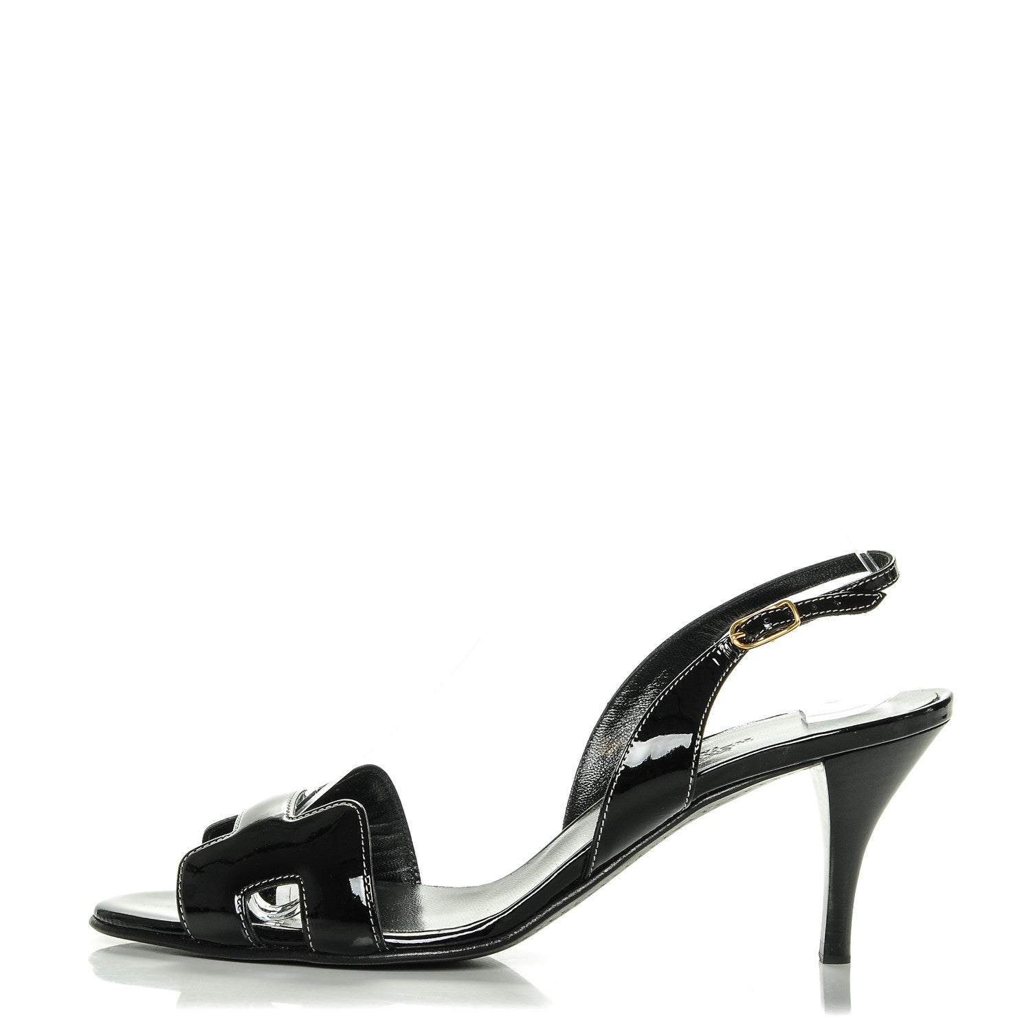 Hermes Patent Night 70 Slingback Sandals 38.5 Black 1 of 8