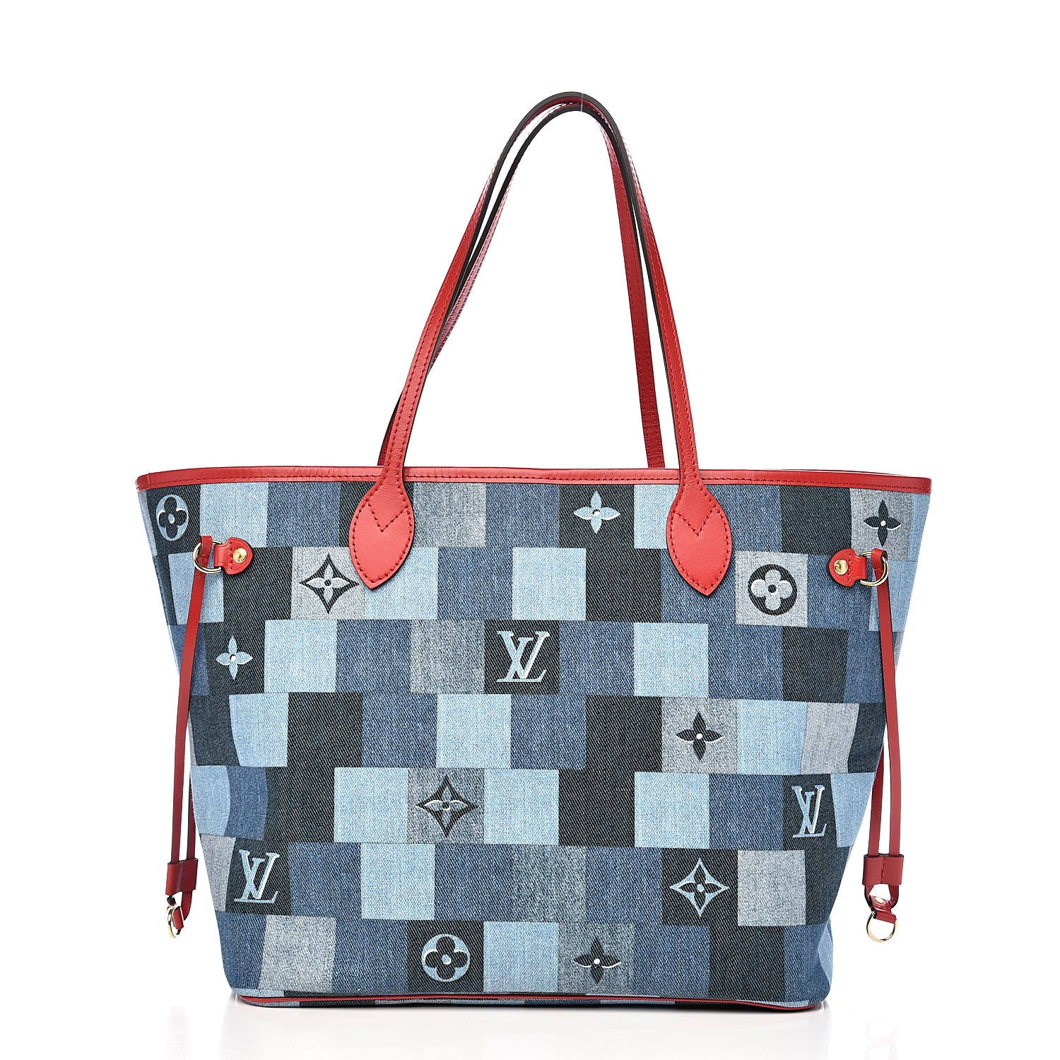 Louis Vuitton Denim Damier Monogram Patchwork Neverfull Blue Rouge 3 of 11