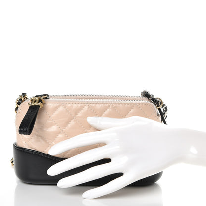 Chanel Aged Calfskin Quilted Small Gabrielle Clutch With Chain Beige Black 3 of 10