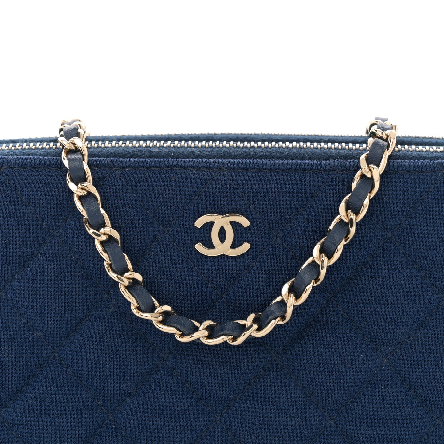 Jersey Quilted Small Clutch With Chain Navy