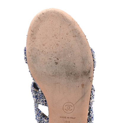 Chanel Tweed Lambskin CC Turnlock Mule Sandals 38 Blue Ecru Grey 9 of 14