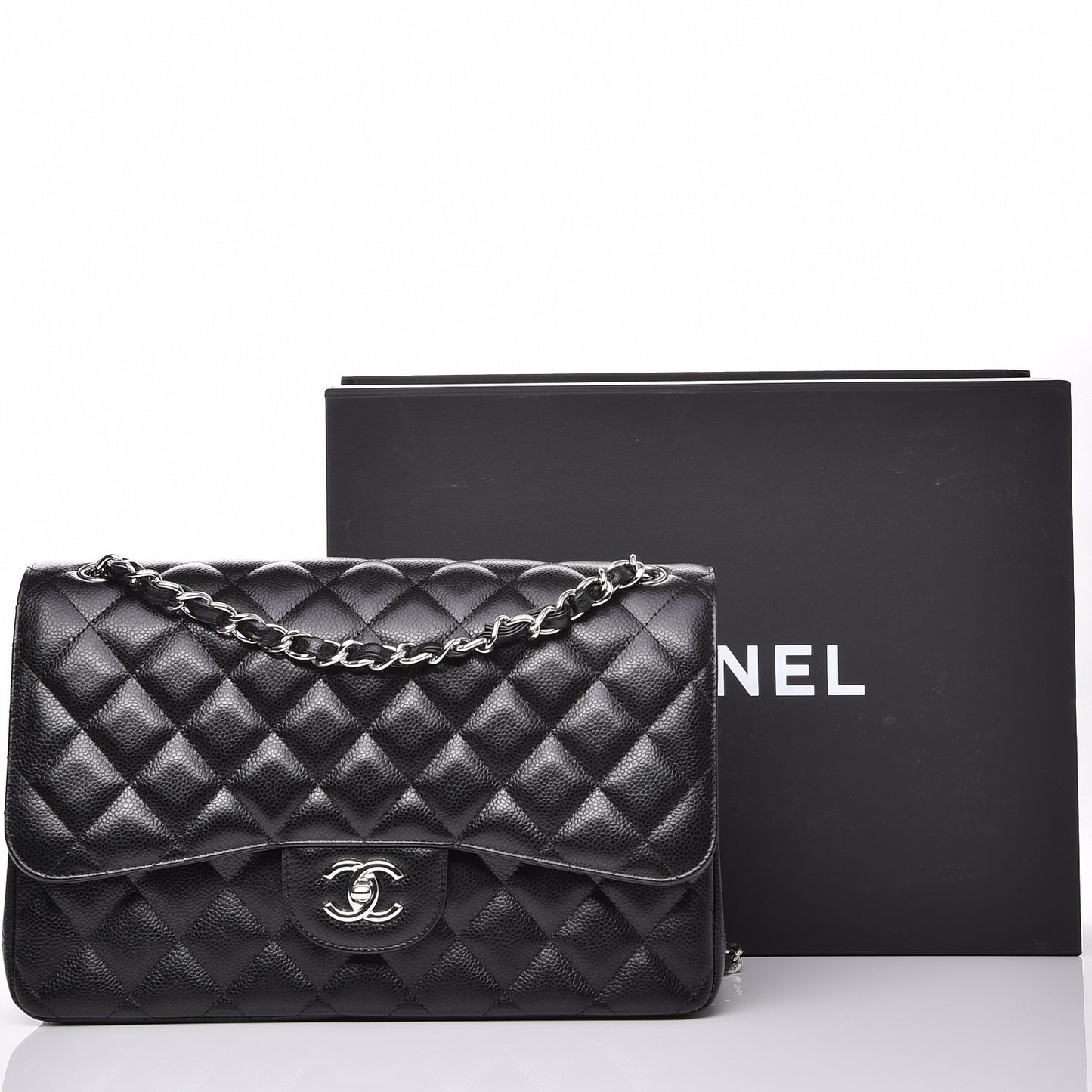 Caviar Quilted Jumbo Double Flap Black