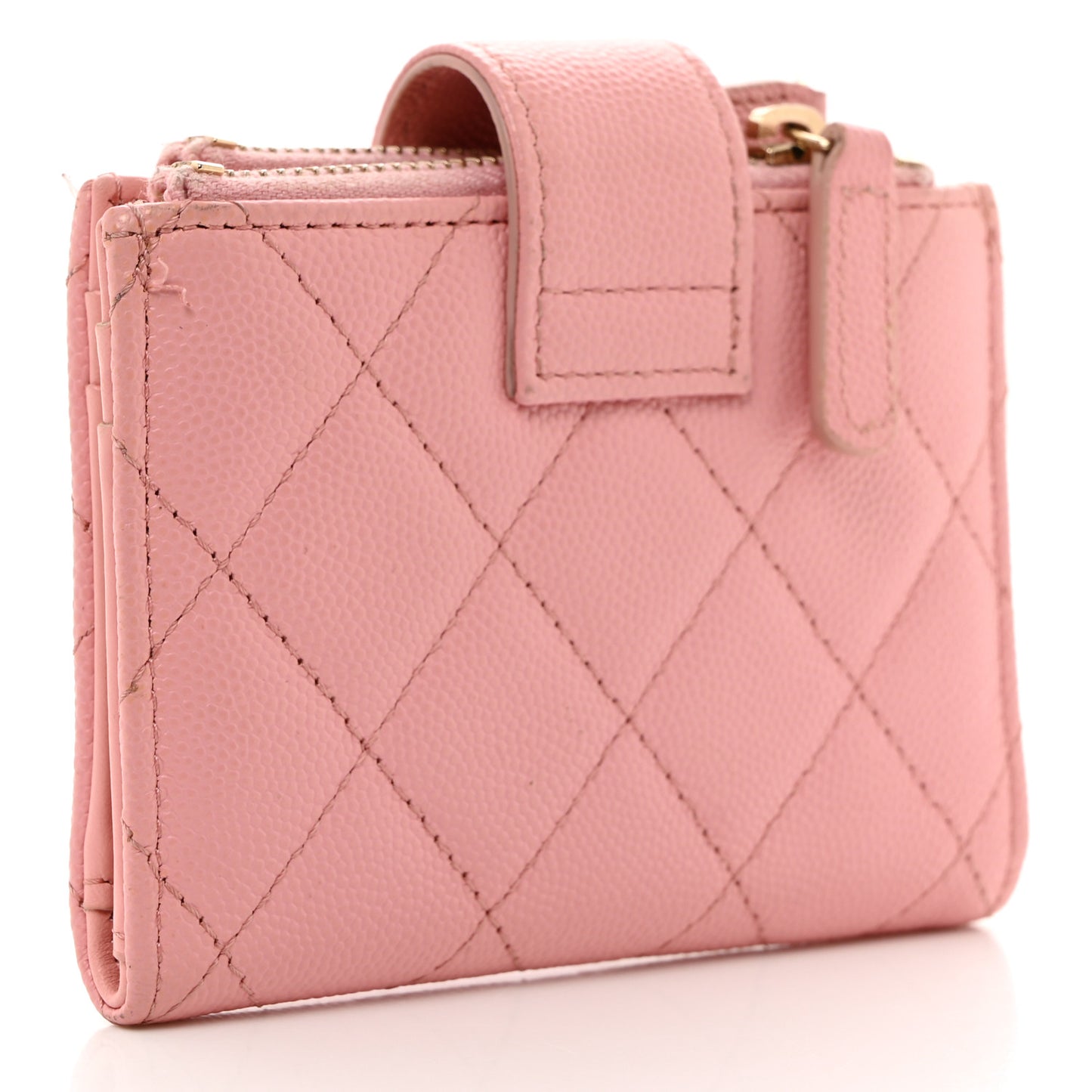 Caviar Quilted Compact Zipped Pocket Wallet Pink
