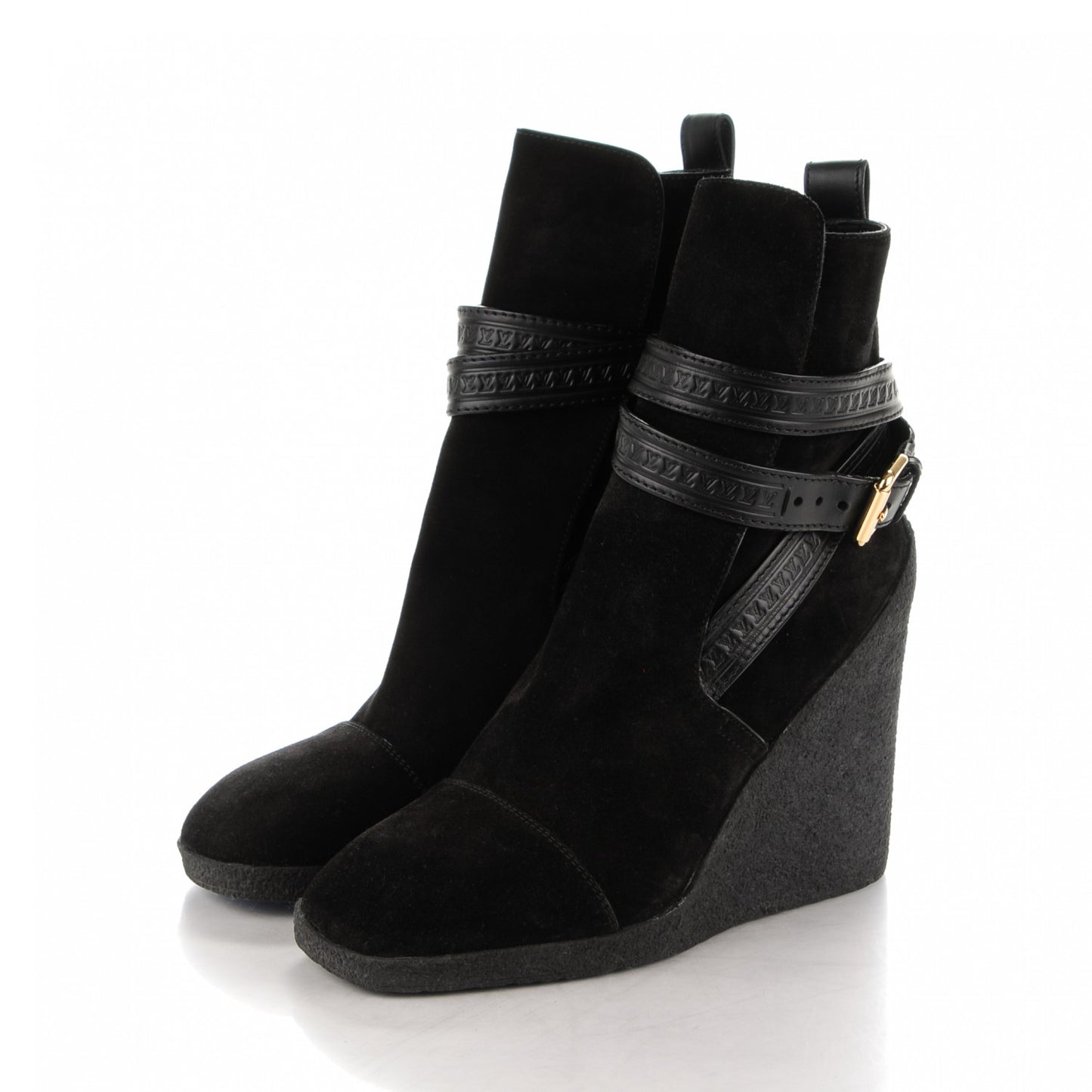 Suede Calfskin Crossroads Wedge Ankle Boots 37.5 Black