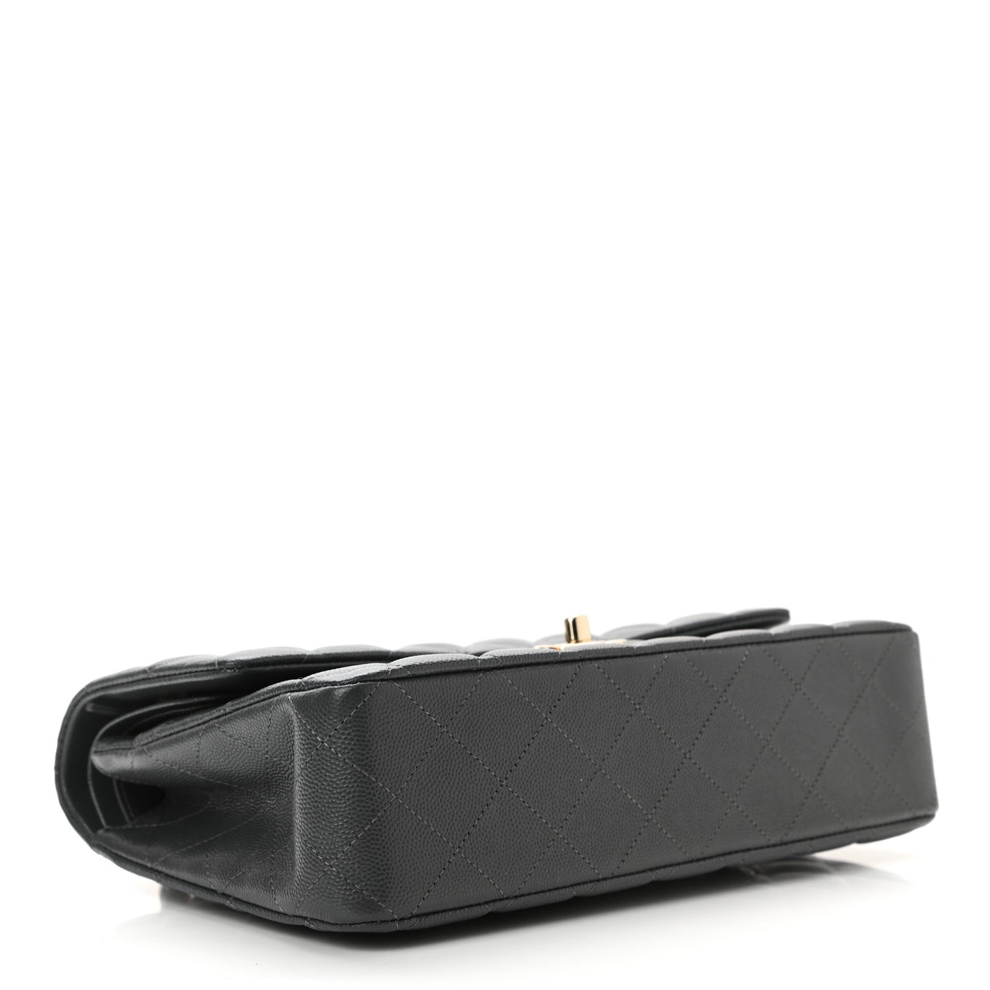 Caviar Quilted Medium Double Flap Dark Grey