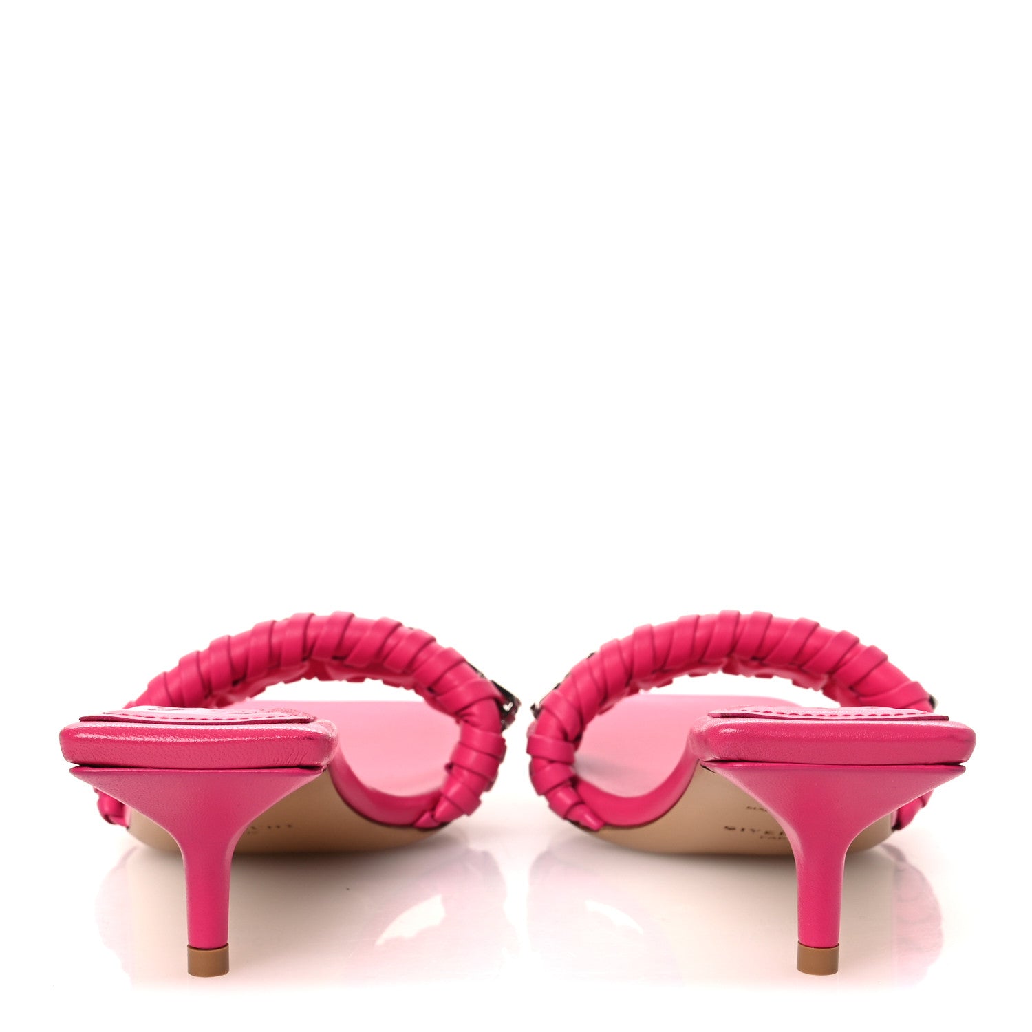 Givenchy Lambskin G Woven 50mm Kitten Heel Mule Sandals 37.5 Neon Pink 6 of 10