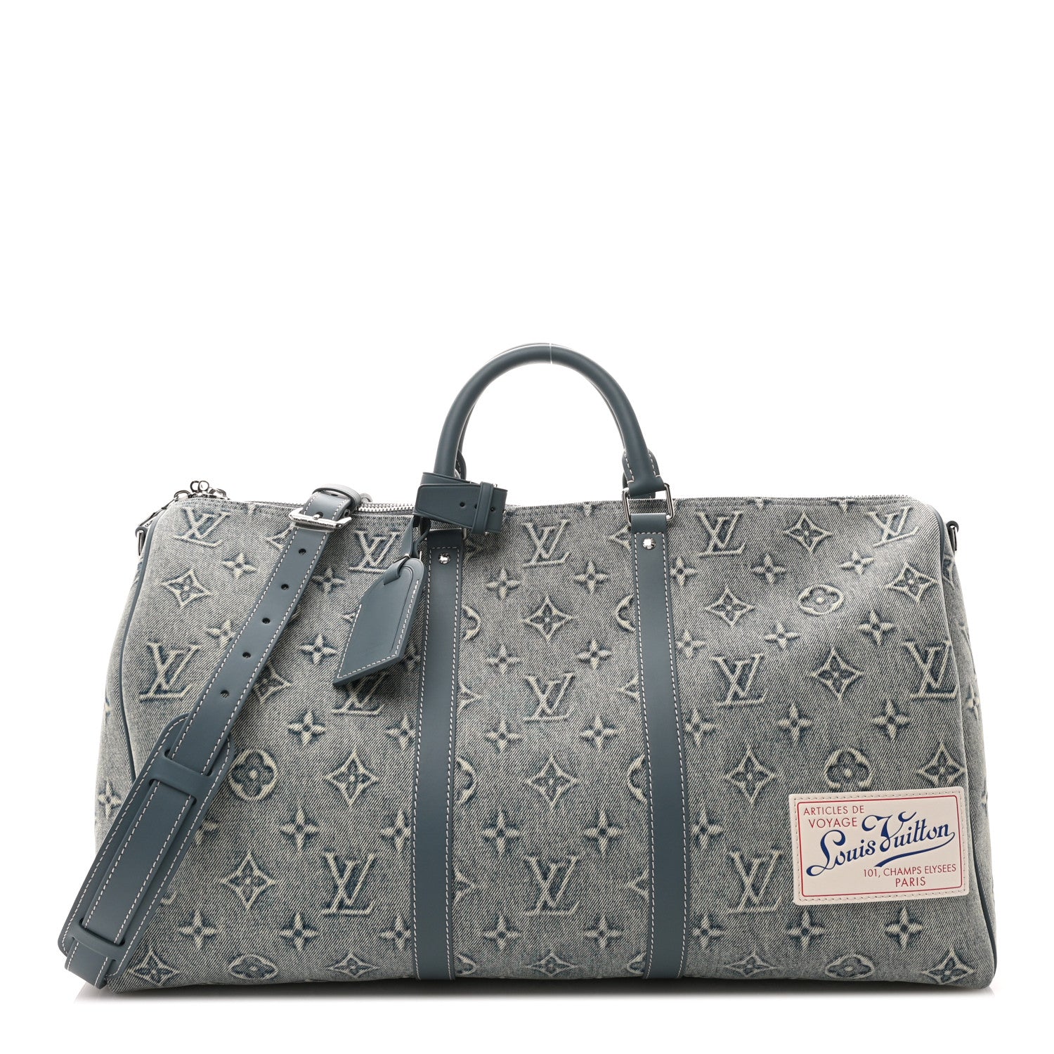 Louis Vuitton Monogram Washed Denim Keepall Bandouliere 50 Blue 1 of 8