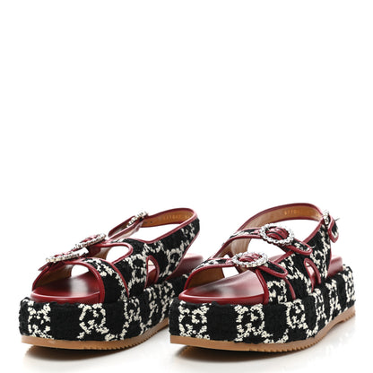 Gucci Tweed GG Monogram Crystal Angelina Platform Slingback Sandals 41 Black Natural Cerise 3 of 9