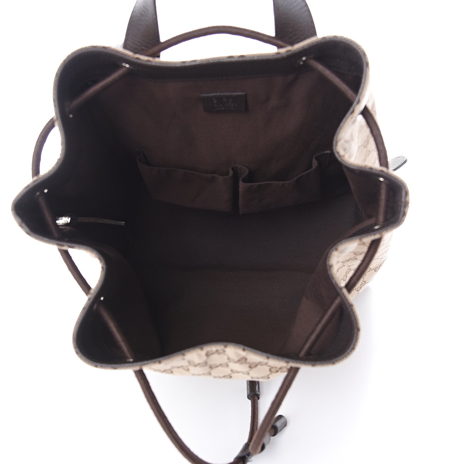 Gucci Monogram Dollar Calfskin O Drawstring Backpack Beige Ebony Testa di Moro Dark Chocolate 4 of 8
