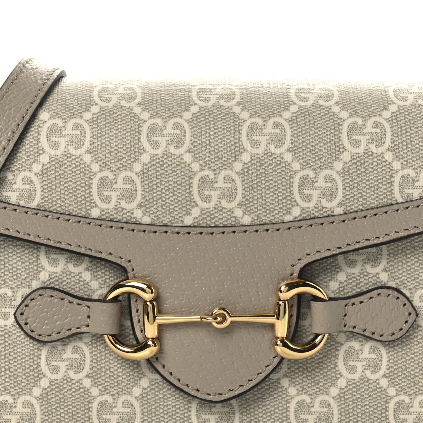GG Supreme Monogram Textured Dollar Calfskin Mini Horsebit 1955 Shoulder Bag Beige Mystic White Oatmeal