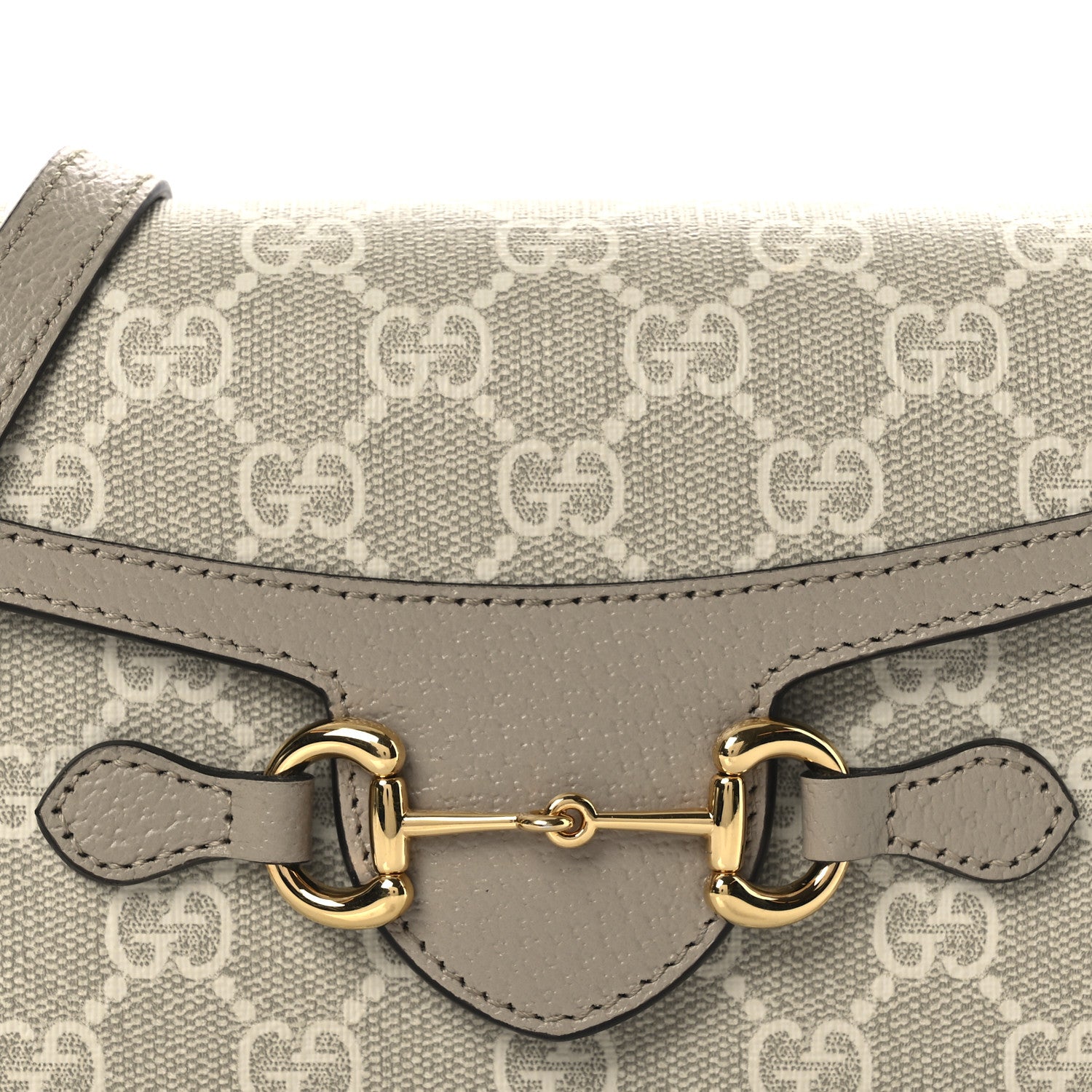 Gucci GG Supreme Monogram Textured Dollar Calfskin Mini Horsebit 1955 Shoulder Bag Beige Mystic White Oatmeal 8 of 12