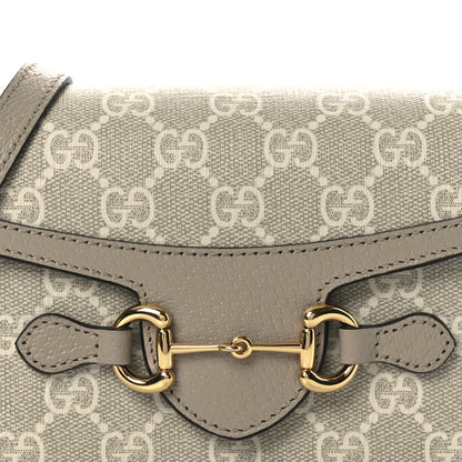 Gucci GG Supreme Monogram Textured Dollar Calfskin Mini Horsebit 1955 Shoulder Bag Beige Mystic White Oatmeal 8 of 12