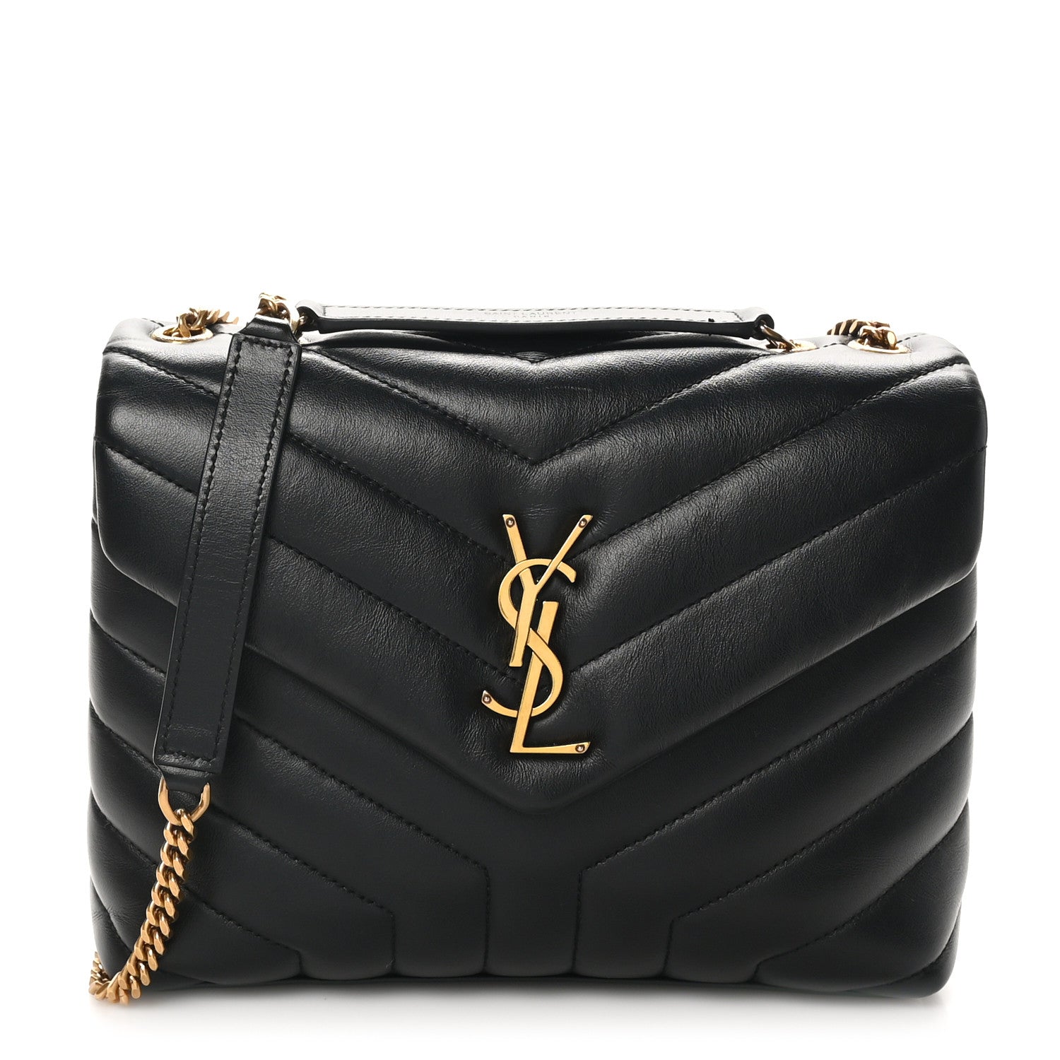 Saint Laurent Calfskin Y Quilted Monogram Small Loulou Chain Satchel Black 1 of 10