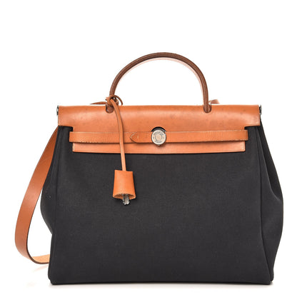 Hermes Toile Vache Calfskin Herbag 30 PM Bag Black 1 of 11