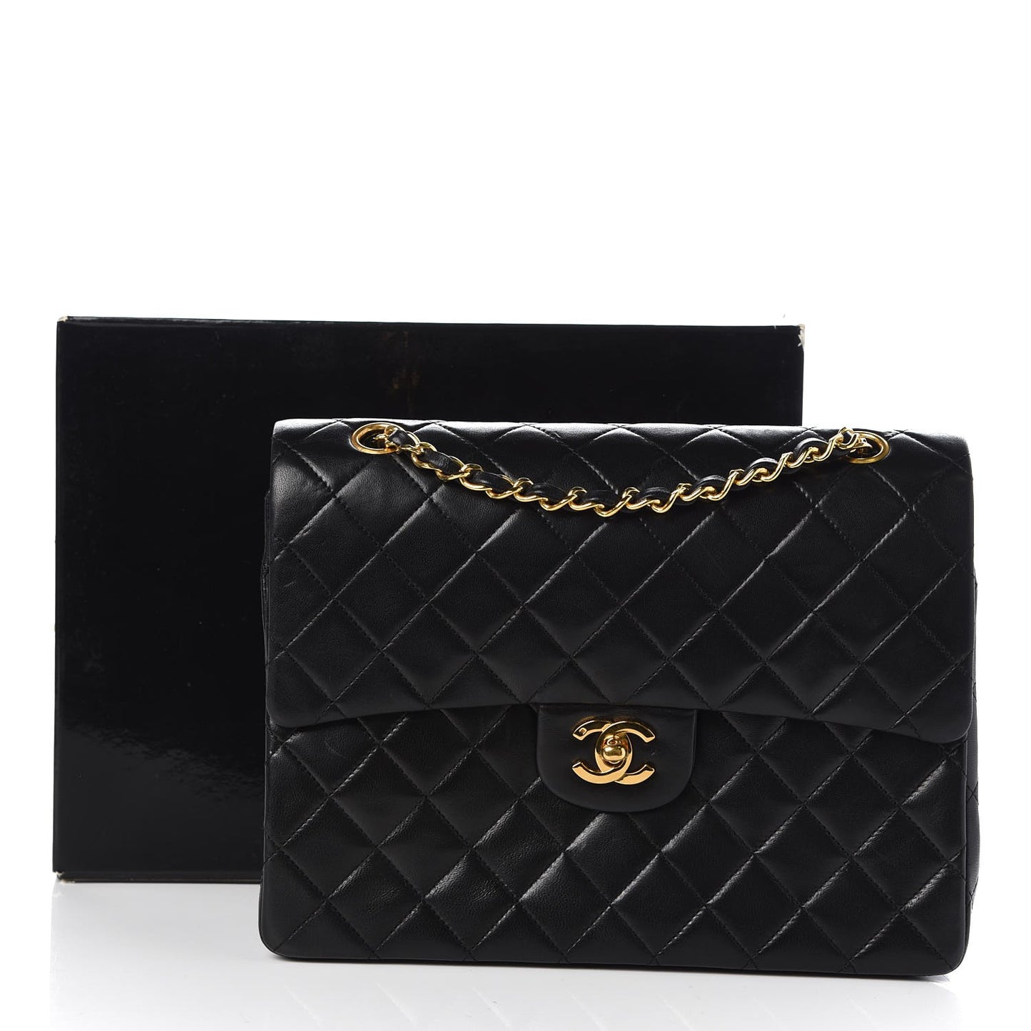 Lambskin Quilted Medium Double Flap Black