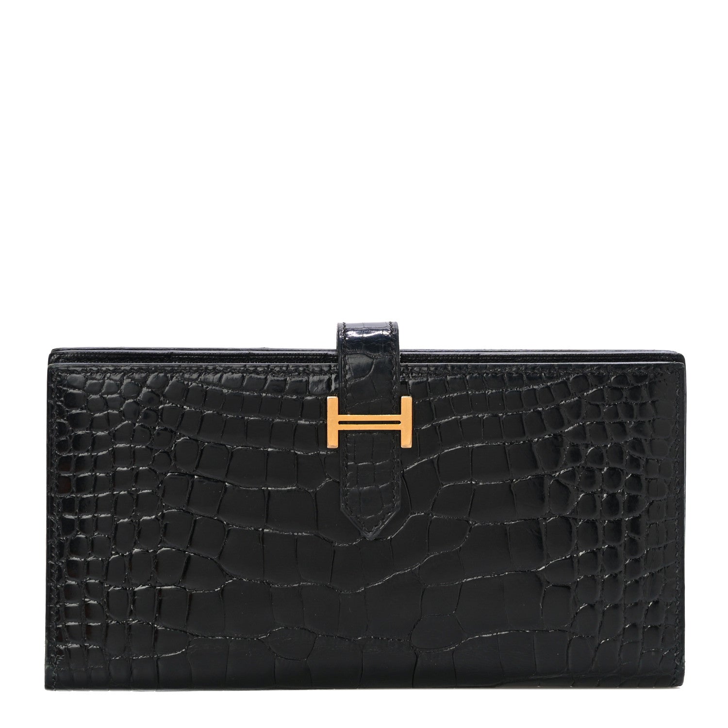 Hermes Shiny Alligator Bearn Wallet Black 1 of 12