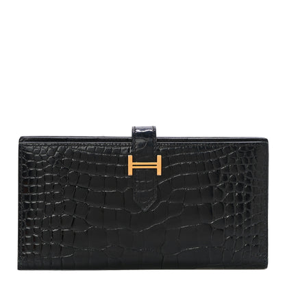 Hermes Shiny Alligator Bearn Wallet Black 1 of 12