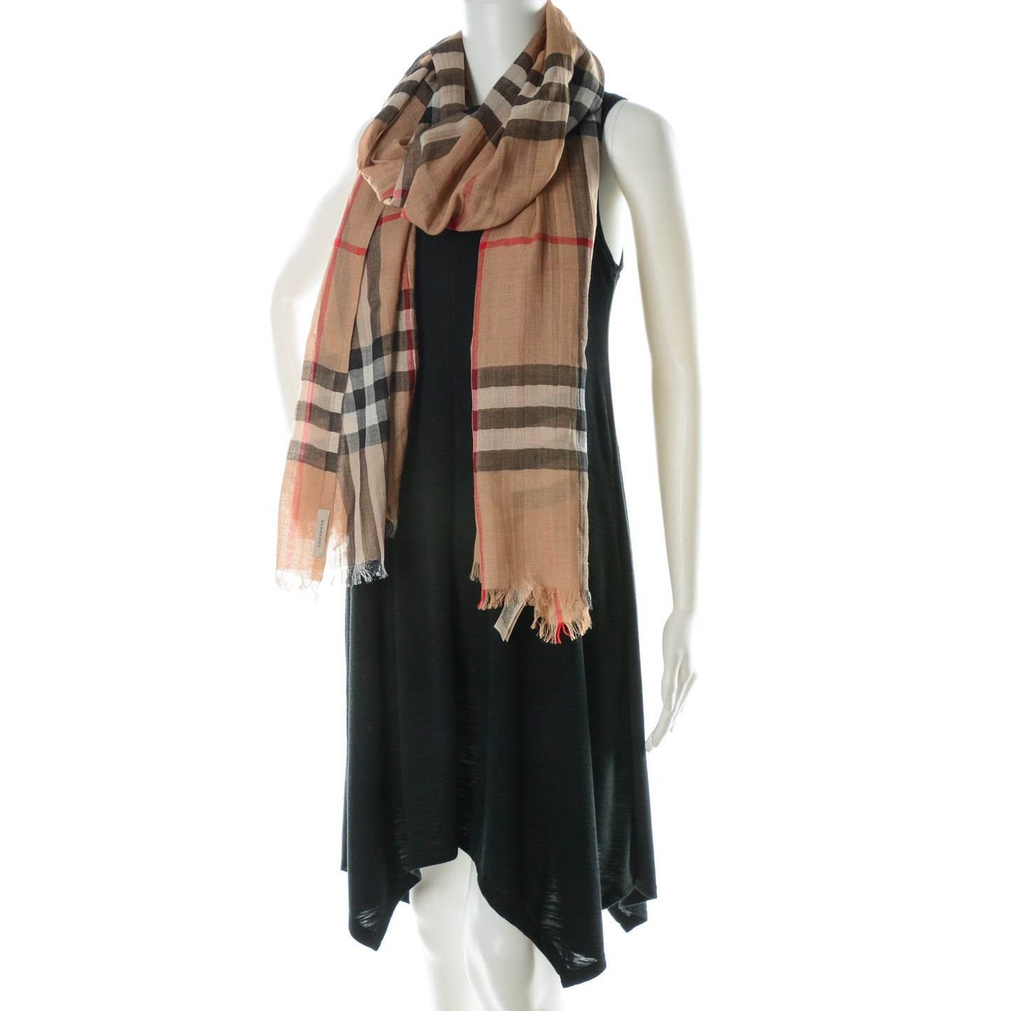 Wool Silk House Check Lightweight Scarf Camel