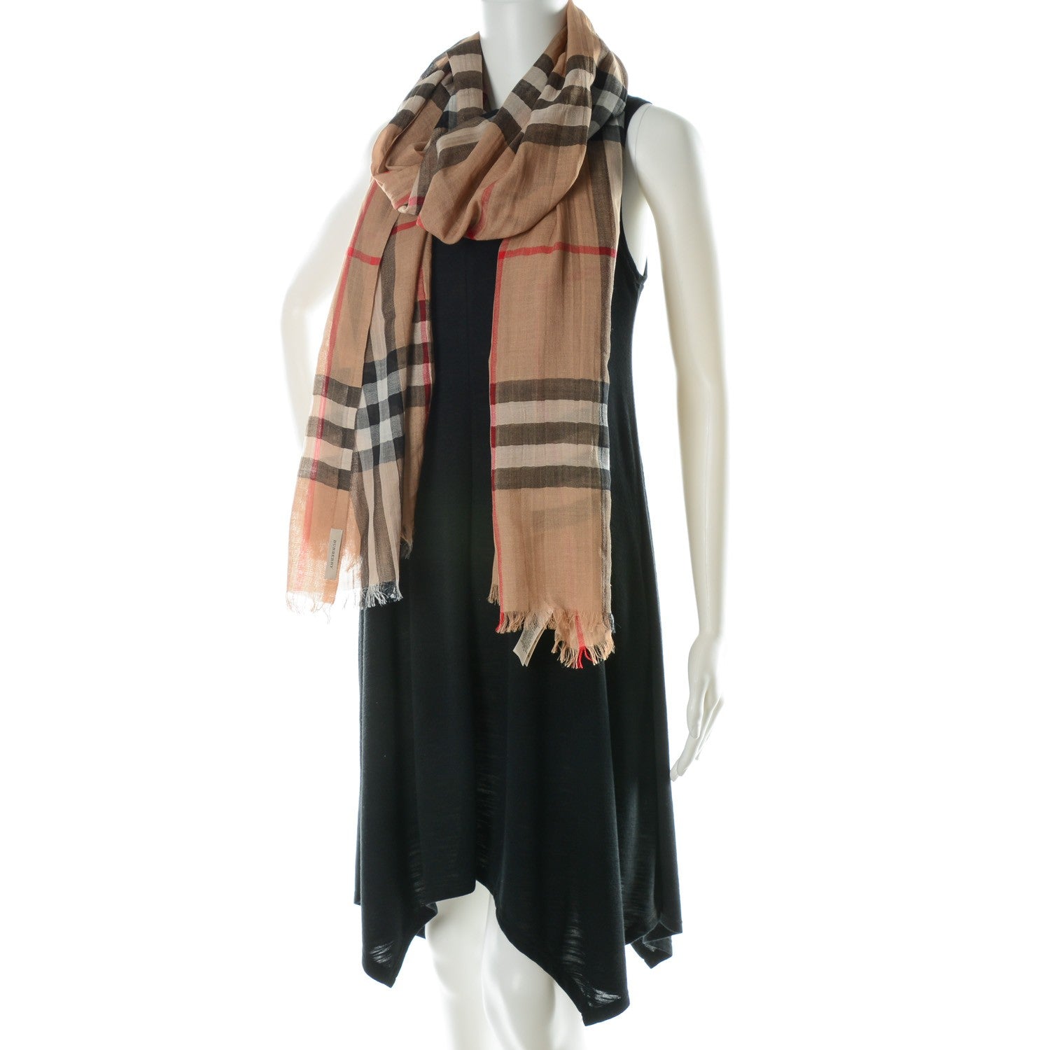 Burberry Wool Silk House Check Lightweight Scarf Camel 2 of 5