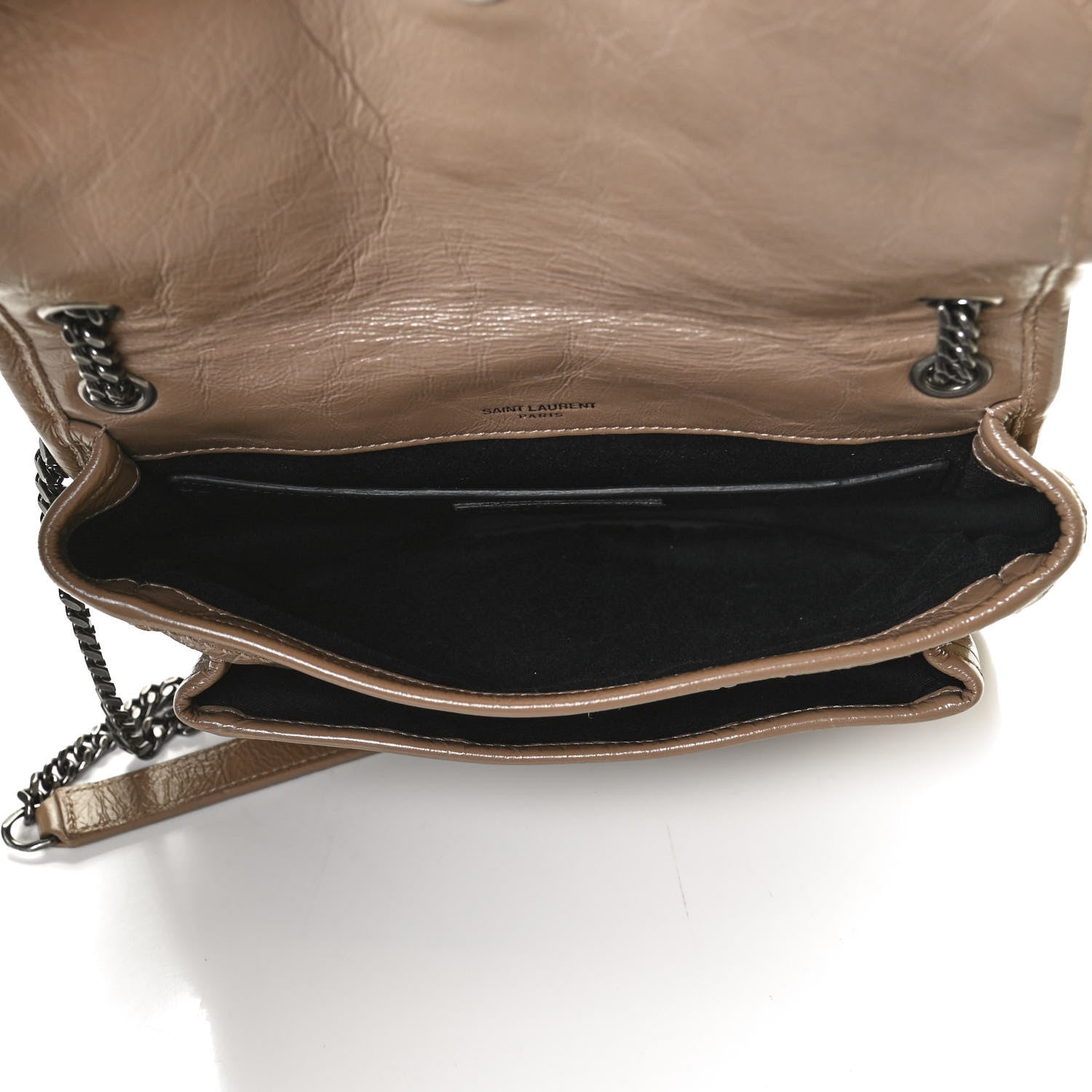 Saint Laurent Crinkled Calfskin Matelasse Monogram Baby Niki Chain Satchel Light Taupe 5 of 10